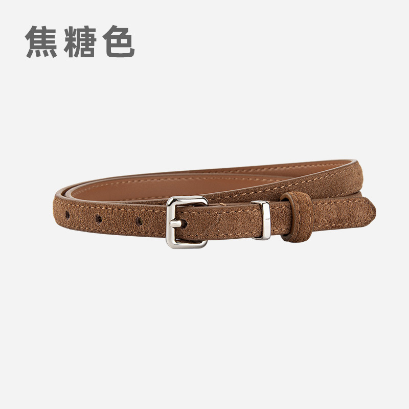 日系小裤带女士磨砂反绒真皮腰带装饰牛仔裤配饰时尚百搭细皮带女|undefined