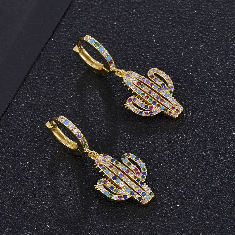 Fashion Copper Micro-inlaid Color Zirconium Fish Pendent Earrings display picture 5