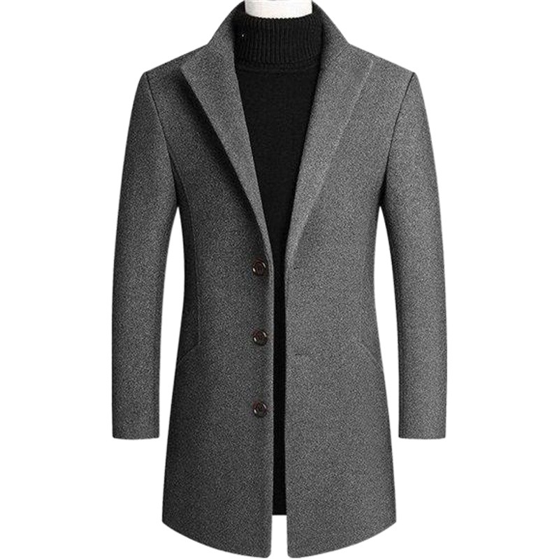 Otoño e Invierno abrigo de lana de los hombres traje de cuello casual SLIM-Fit abrigo de lana de mediana edad de los hombres de media longitud de la gabardina de los hombres