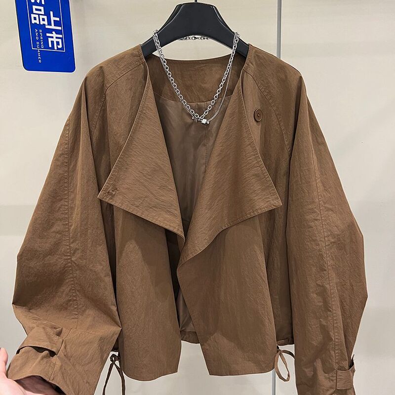秋季新款宽松休闲风衣外套显瘦百搭女长袖设计感翻领夹克上衣|undefined