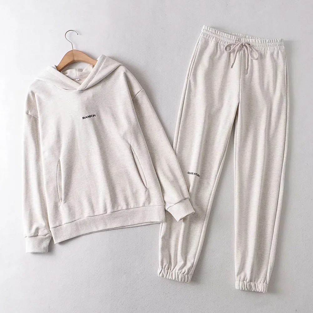 hooded sweatshirt elastic waist drawstring sweatpants two-piece suit NSHS39743