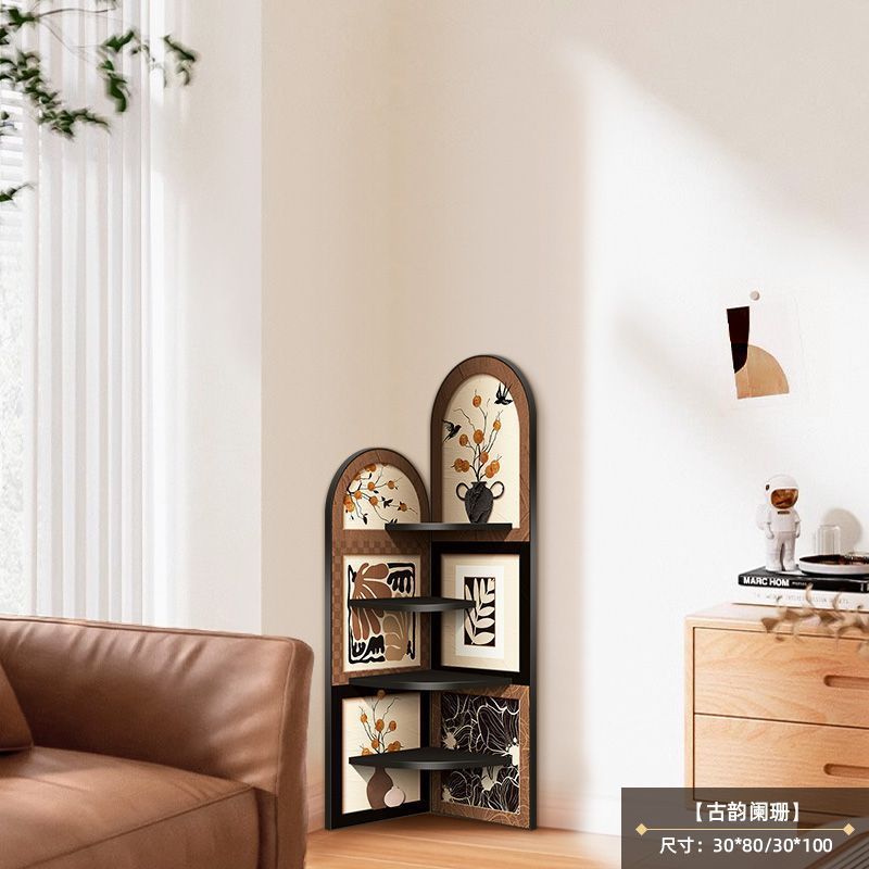 ミッドセンチュリースタイルの床置き装飾品、リビングルームのテレビキャビネットの横にあるコーナーキャビネット、レトロな収納ラック、多層収納キャビネット、三角キャビネット|undefined