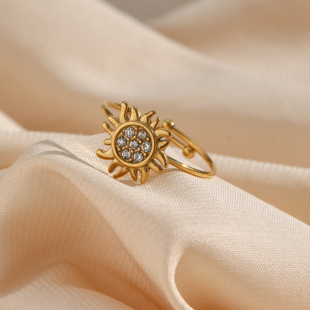 Fashion Geometric Flower Stainless Steel Inlay Zircon Rings Earrings