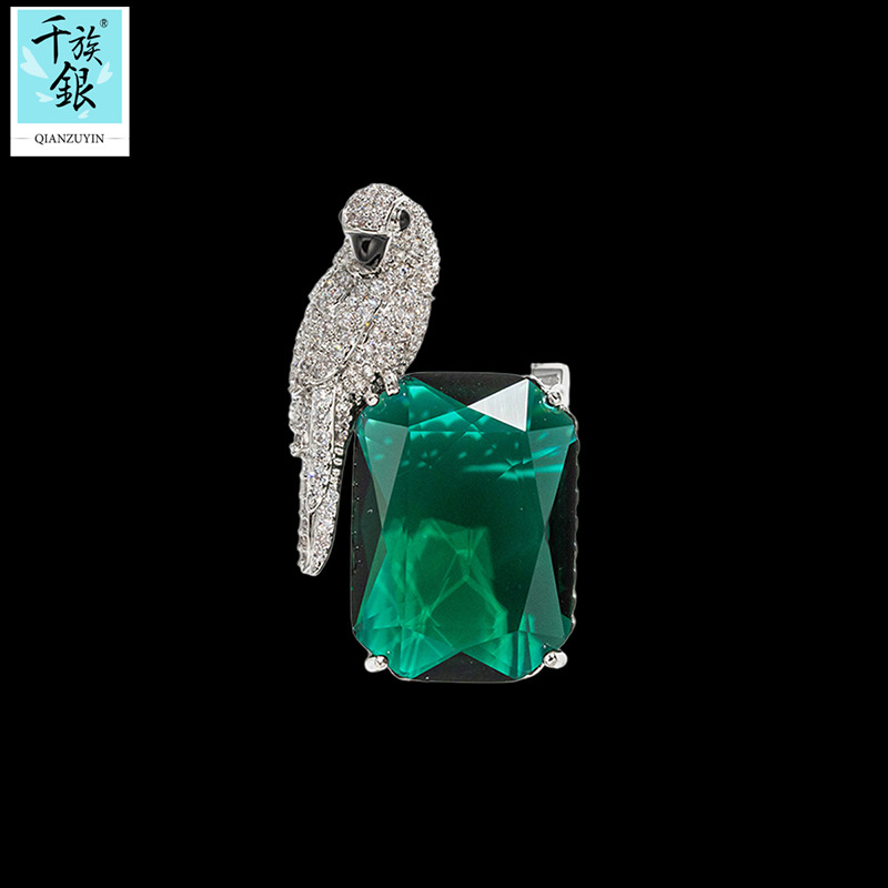 Qianzu Silver Exquisite High-End Crystal Parrot Brooch Cross-Border Foreign Trade Clothing Accessories European and American Trendy New Corsage
