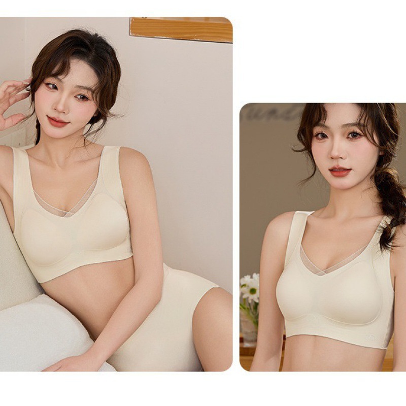 2024 New Large Chest Shown Small Half Fixed Fit Inner Cup W-shaped Pull-up Soft Support Full Cup Bra