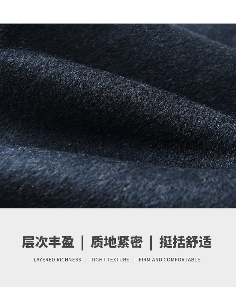 Quần ống rộng lưng cao dáng suông chất len cashmere phối len cừu — Xanh navy chi tiết 4