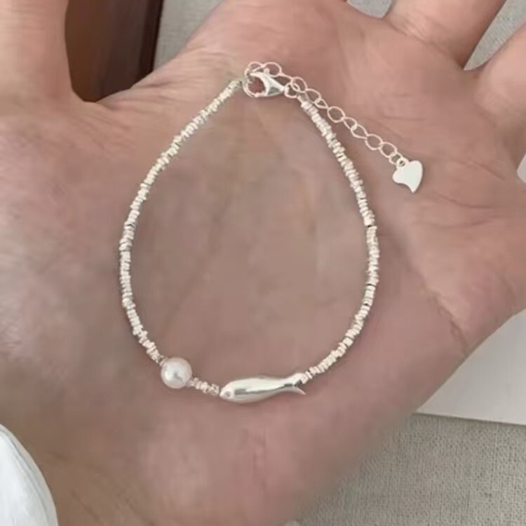 925 silver-plated small fish and pearl bracelet for women, light luxury niche exquisite high-end authentic jewelry gift