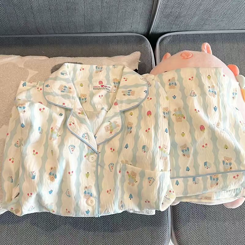 여성용 여름 잠옷, 구름면 가디건, 반팔 반바지, 일본 귀엽고 달콤한 가정복, DOUYIN XIAOHONGSHU