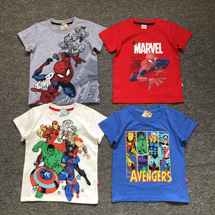European and American Foreign Trade Cartoon Captain Spider Hero Series Boys Children's Wear Short-sleeved T-shirt
