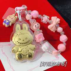 純金 999 ラブブ labubu 携帯電話ペンダント漫画かわいい人形ビーズチェーンゴールドジュエリーバッグキーホルダー