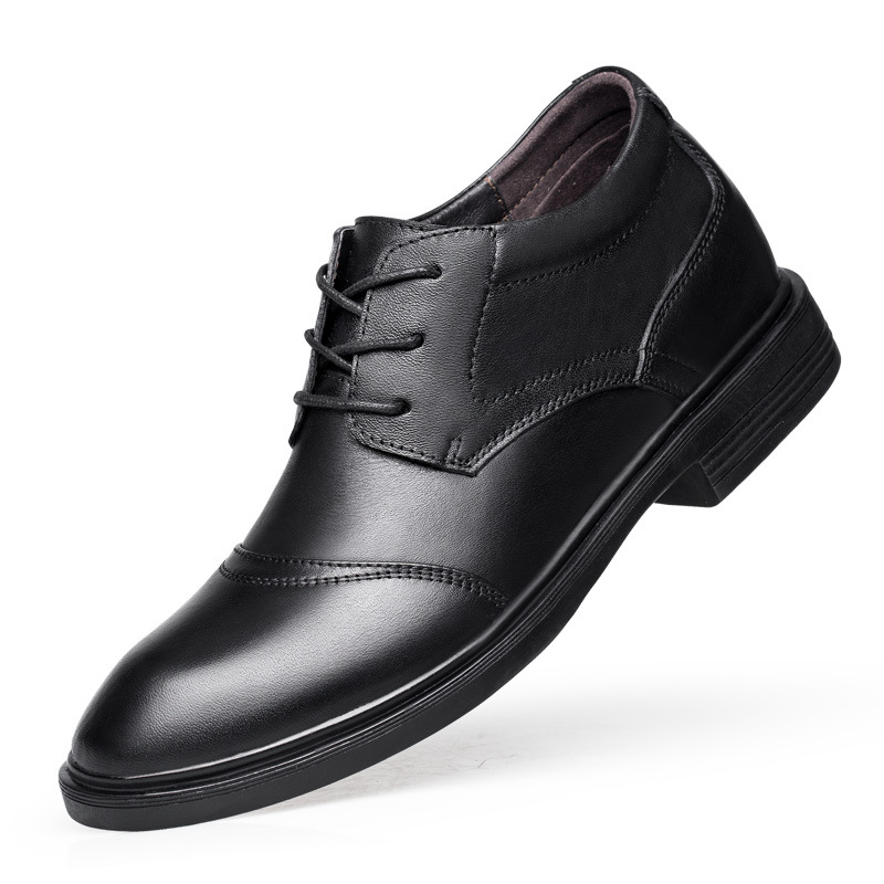 Men's Shoes Inner Height Increase Dress Lace-up Workplace Tooling Leather Shoes Round Head Shallow Mouth Shoes_voghion.com