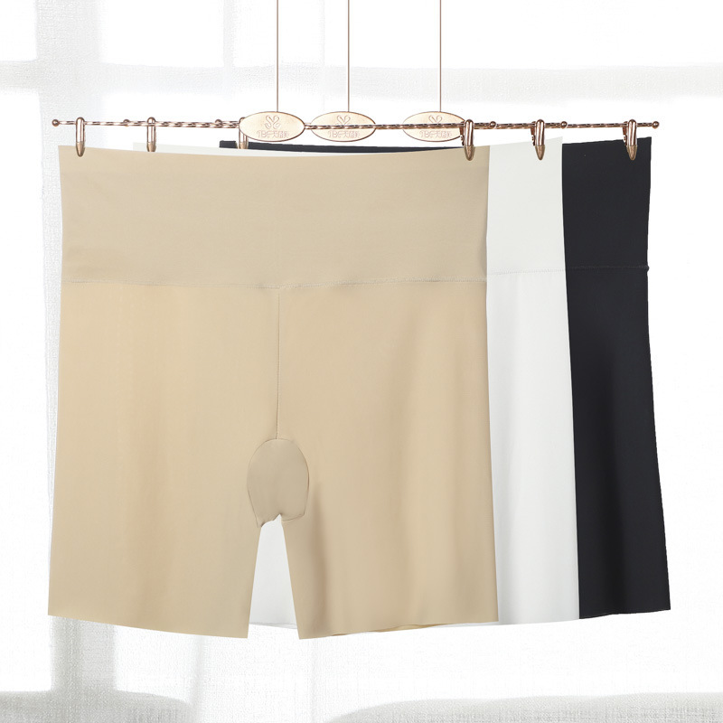 Summer Anti-slip Ice Silk Safety Pants High Waist Belly-tucking Large Size Boxers Women's Breathable Seamless Three-part Leggings