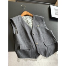 2026春季新款 拼接蕾丝假两件羊毛马甲 西装马夹女批发H13EMJ9309