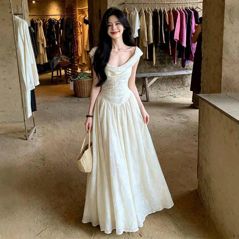 A Sweet Peach "Victoria" Heavy Embroidery Strap Dress for Women, Summer French Style Stunning Mini Dress
