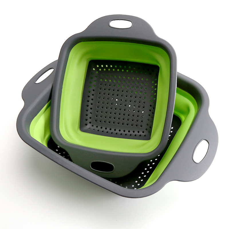 Fábrica al por mayor en stock cuadrado plegable cesta de drenaje plegable filtro de agua azul fruta retráctil Azul 2 piezas conjunto