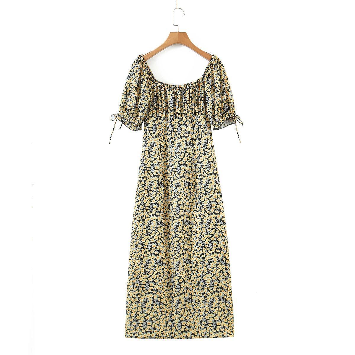 winter vwaist belt printed long dress NSAM20662