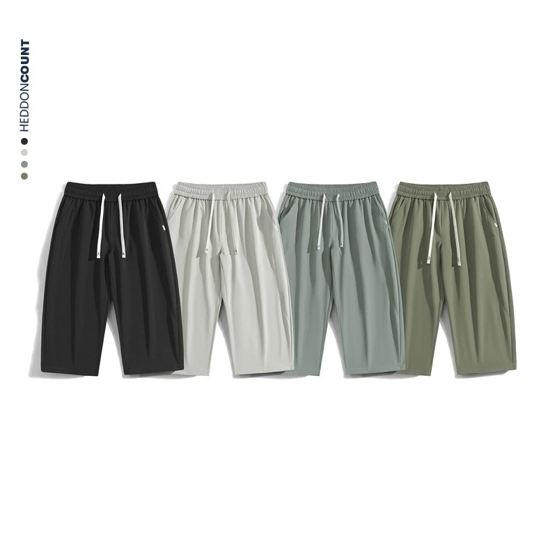 Укороченные брюки Мужские 2025 Летние ледяные шелковые тонкие свободные широкие прямые брюки