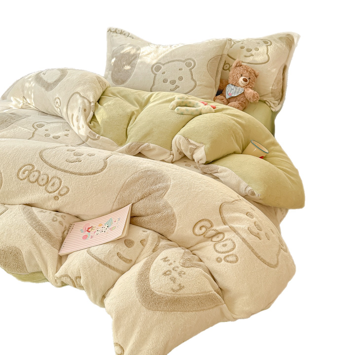 Nuevo invierno para madres y bebés con cuatro piezas de seda de seda de seda de leche cálida con ropa de cama de copo de nieve