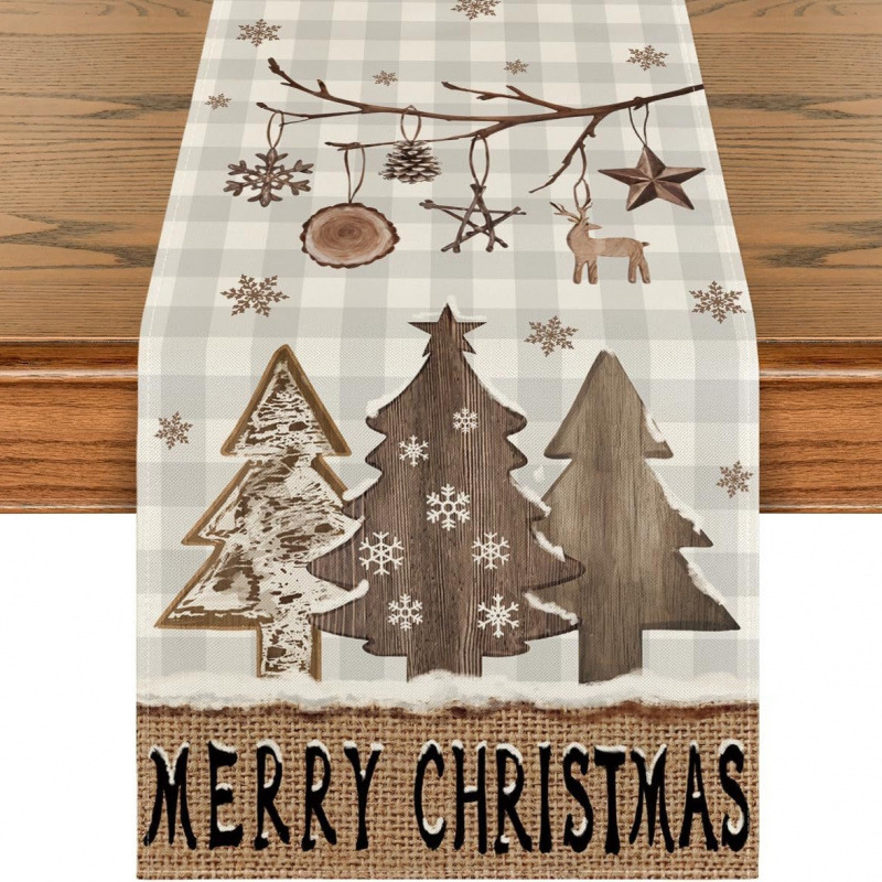 クロスボーダー Amazon クリスマスパーティー装飾テーブルフラグ雪だるまクリスマスツリーデザインホームキッチンプリントテーブルクロス|undefined
