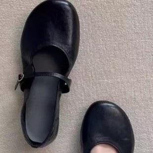 Retro Flats Mary Jane Shoes for Women 2025 Spring New Round Toe Shallow Mouth One-Line Elegant Versatile Shoes