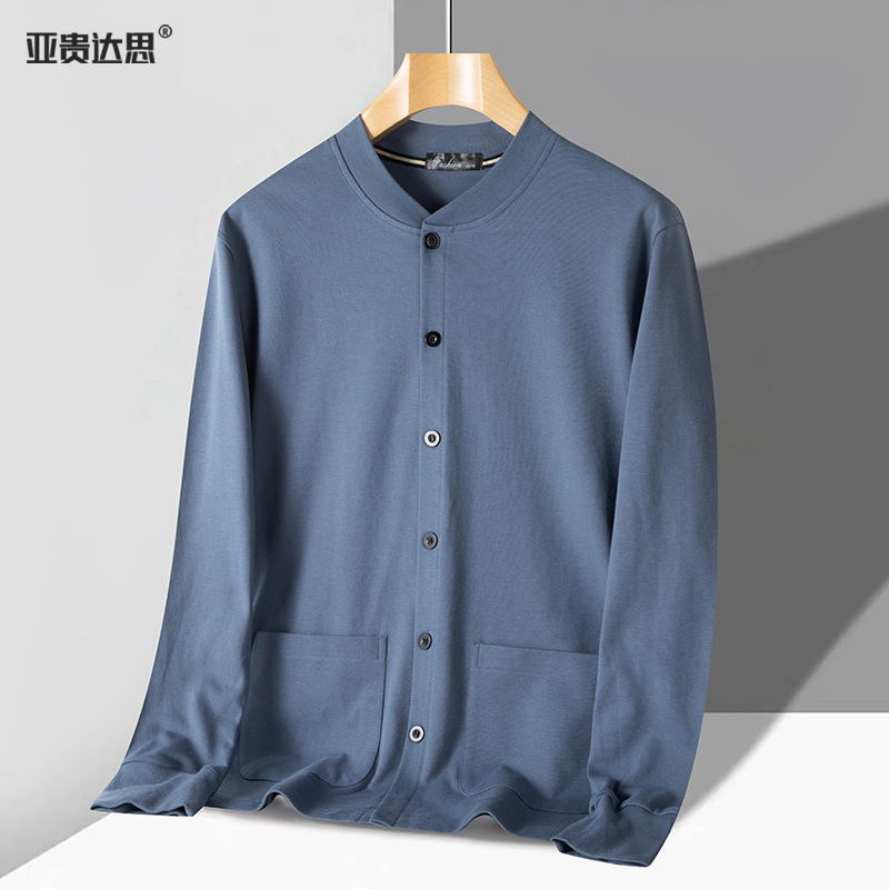 中高年向け純綿カーディガン長袖Tシャツメンズ綿100％インナーシャツおじいちゃん用トップスお父さん用汗取りシャツ前開きトップス|undefined