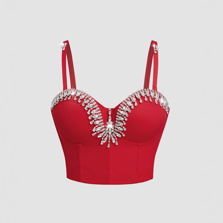 Sexy Red Strapless Dress with Rhinestone Embellishments for Women, Summer New Style Db1823