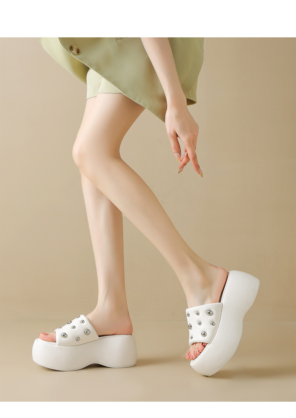 Sandal cao gót nữ hở mũi quai ngang đế xuồng 8 cm — Màu đen, Màu trắng chi tiết 5