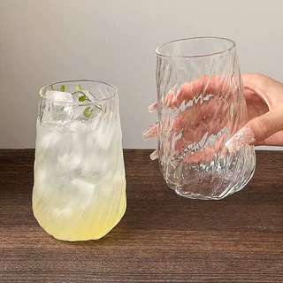 ins风透明高硼硅玻璃杯子家用气泡水杯小众设计冷饮杯果汁咖啡杯
