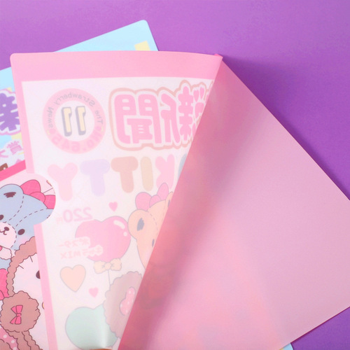 Cartoon L-shaped folder A4 single-piece open side entry pocket office materials student test paper storage book file bag