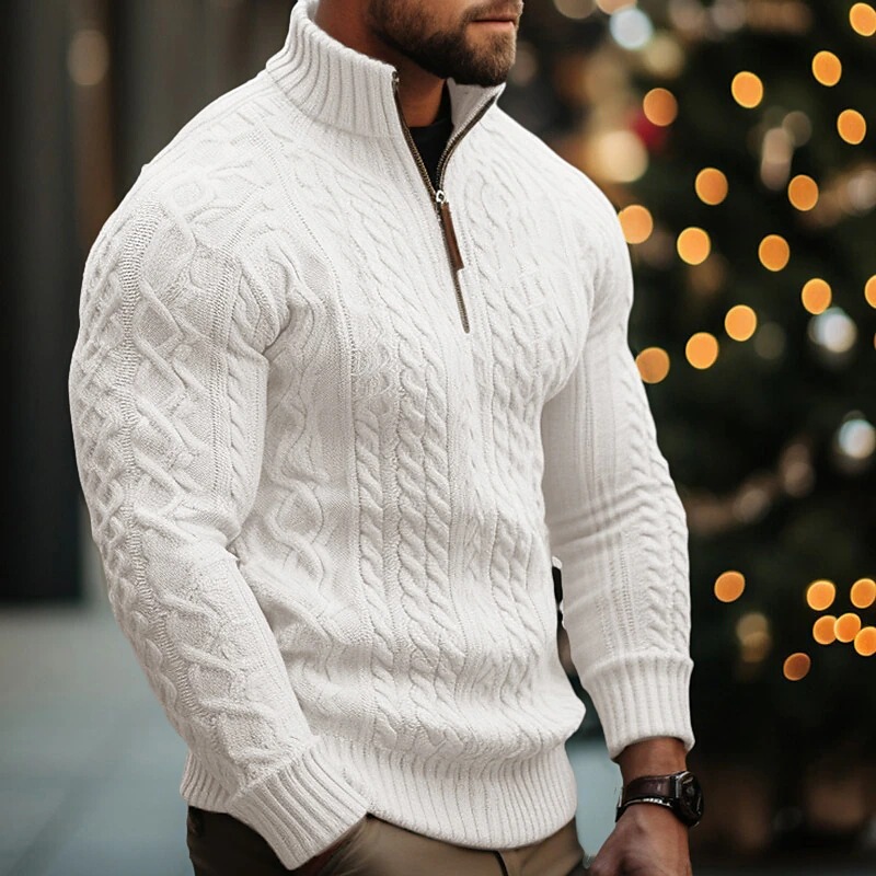 Winter New Men's Knitted Sweater Half Zipper Jacket Solid Color Twisted Thickened Foreign Trade Cross-border Pullover Sweater for Men