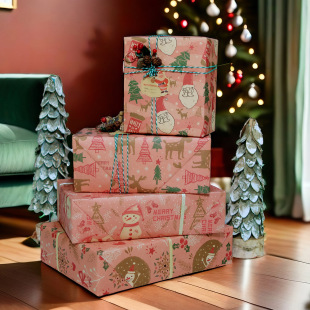 New Cute Pink Christmas Yellow Cowhide Wrapping Paper Pink Forest Valentine's Day Gift Decorative Paper