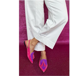 跨境外贸新款2023年夏季拼色女鞋40-43大码尖头流苏低跟后空凉鞋