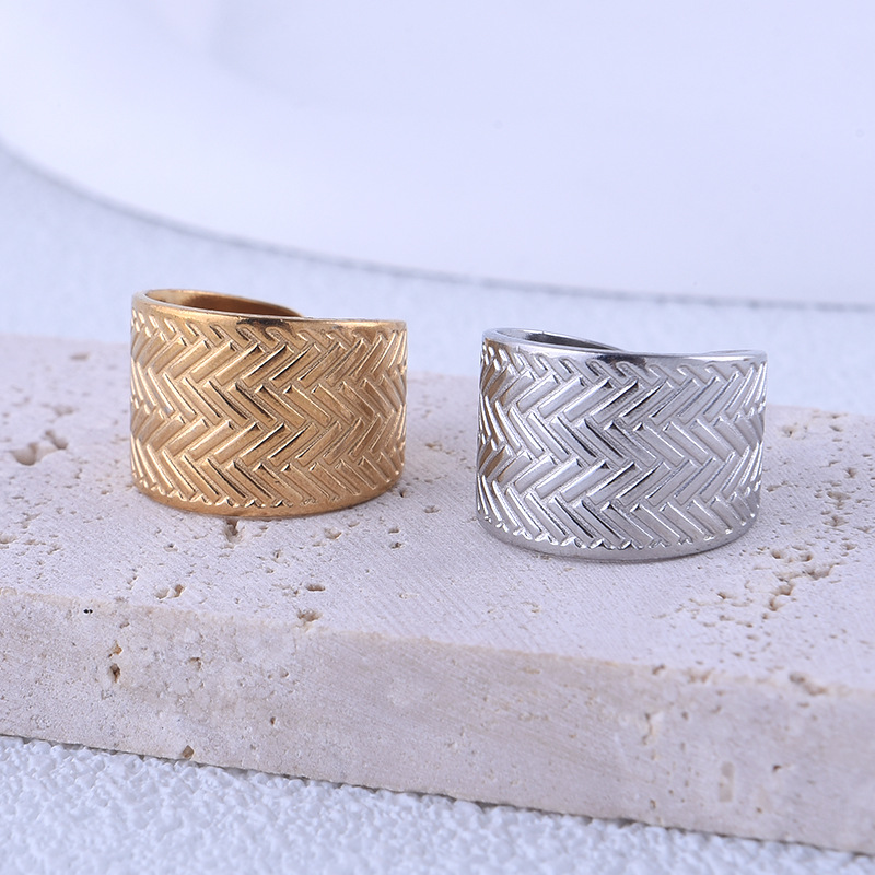 Punk Stripe Solid Color Titanium Steel Plating Open Ring