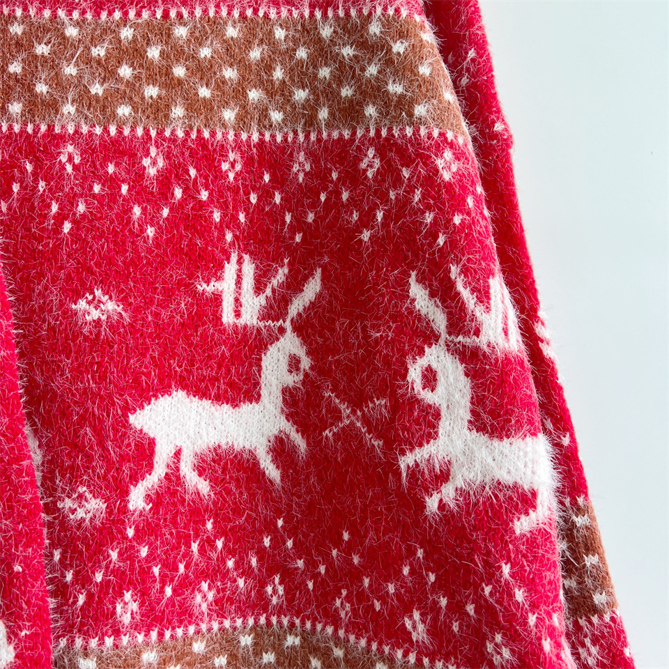 Damen Weihnachtspullover Mit Schal Im Rentier- Und Schneeflockenmuster_voghion.com
