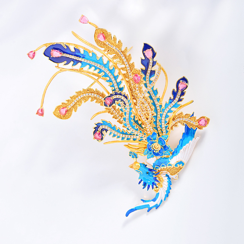 Elegant Phoenix Brooch with a Noble and Grand Enamel Design, Versatile Clothing Accessory for Qipao