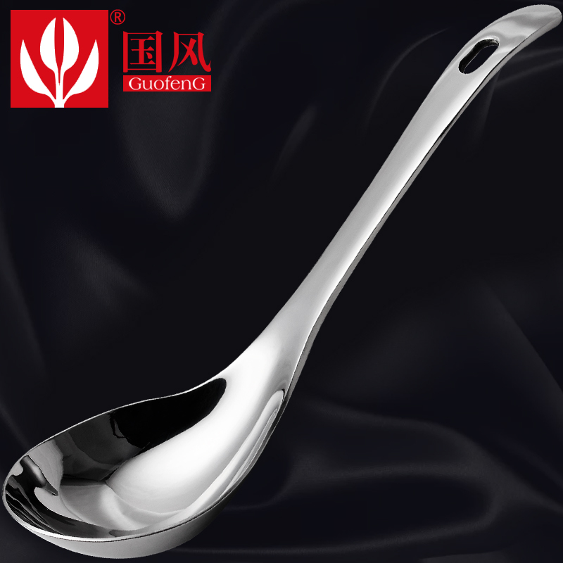 Chinese style long handle round soup spoon Kitchen Korean style stainless steel Court large porridge spoon household spoon porridge deep soup shell