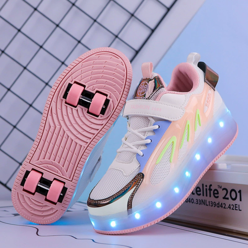 Новые детские кроссовки для мальчиков двухколесные ролики для девочек ролики для студентов с круговой обувью сетка дышащая летом оптом