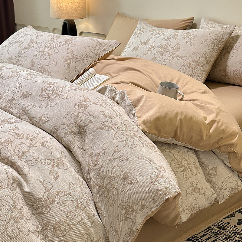 Cama de jacquard de algodón puro de cuatro piezas 2024 nuevo estilo otoño e invierno funda de edredón sábana ropa de cama de lujo ligero