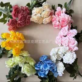 跨境9头钻石玫瑰把束仿真花婚庆酒店装饰花装饰假花 批发零售现货