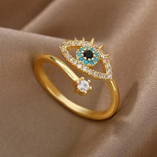 跨境轻奢简约小众恶魔之眼不掉色眼镜戒指女亚马逊爆款高级感手饰