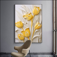 北歐奶油風客廳裝飾畫花卉肌理感沙發背景牆掛畫治癒系清新晶瓷畫