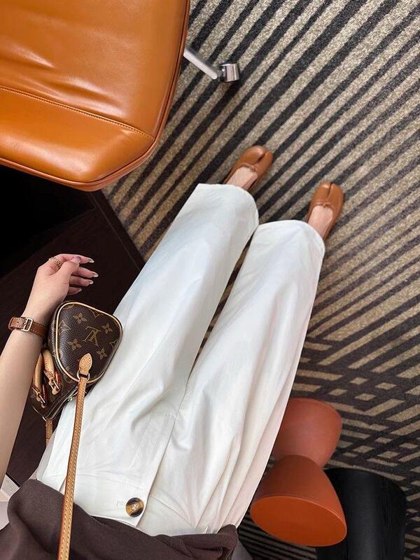 Slimming white wide-leg cropped casual pants for women, 2026 spring/autumn new workwear pants, loose high-waisted straight pants Slimming white wide-leg cropped casual pants for women, 2026 spring/autumn new workwear pants, loose high-waisted straight pants