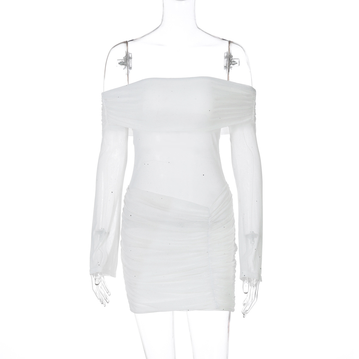 Women Clothing Spring Summer Mesh See through Tube Top off Collar Sexy Skinny Hip Dress