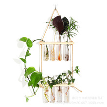 復古實木水培試管玻璃壁掛牆面裝飾花瓶家居植物懸掛壁飾二層四孔