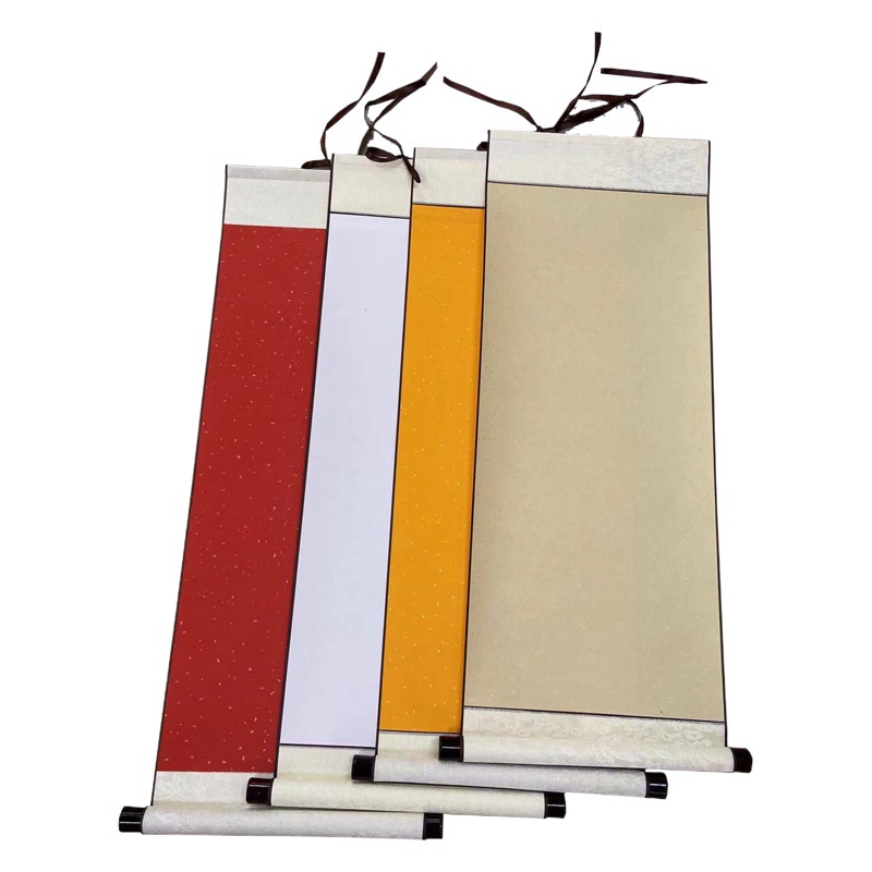 Desplazamiento en blanco caligrafía tradicional pintura china en blanco cepillo de escritura cuatro pies tres medio abierto rojo crudo antiguo oro rociado papel Xuan