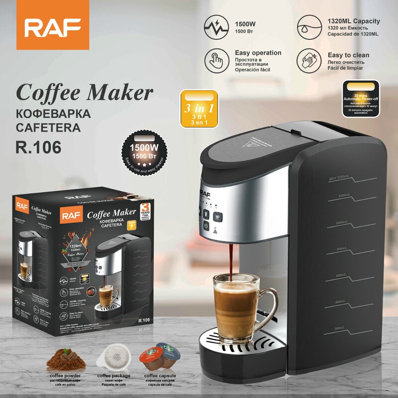 Raf European Standard Cross-Border Three-In-One Home Coffee Machine Capsule Coffee Office Coffee Italian American Style Fully Automatic