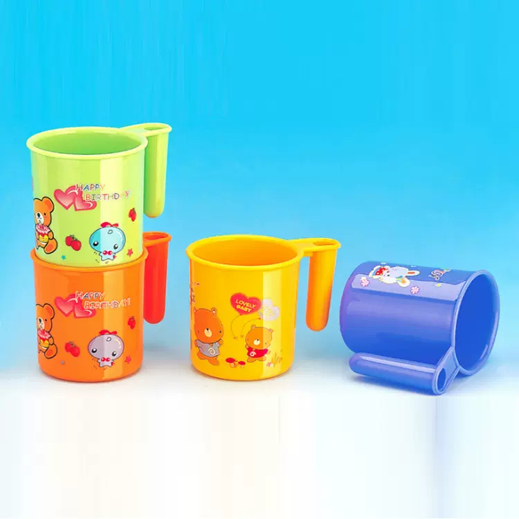 厂家批发加厚塑料口盅卡通学校漱口杯带柄家用创意简约logo可设计