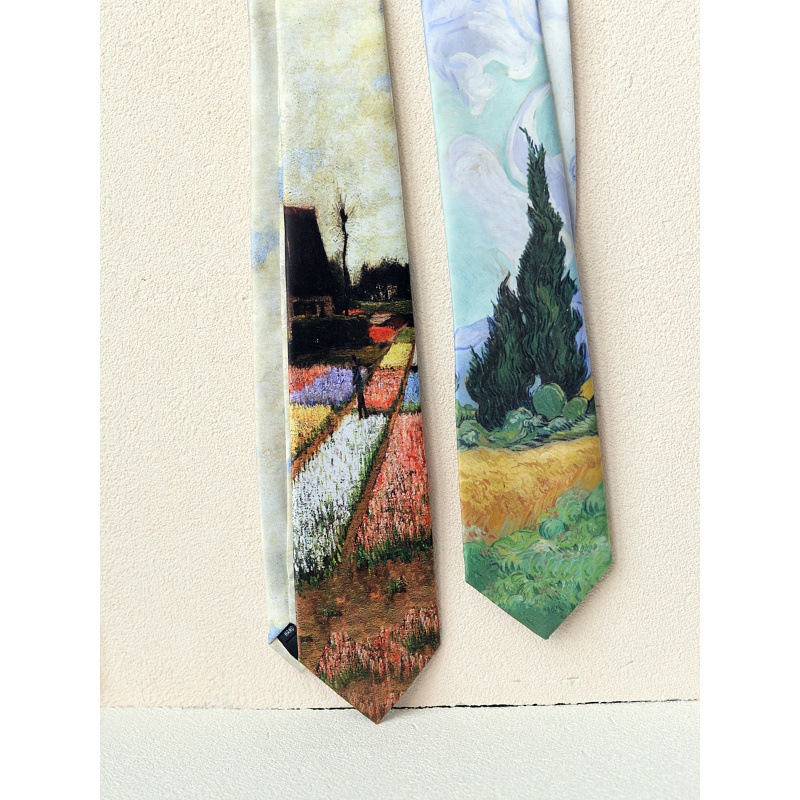 Fabricantes de corbatas casuales transfronterizas retro nicho guapo estilo de pintura al óleo de patrón de lujo fresco de alto nivel de sensación de mano uniforme image 6