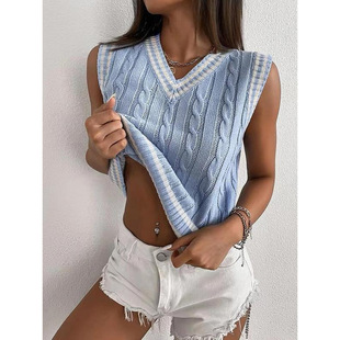 Q 53407 College style knit women's vest �WԺ�L V�Iᘿ��R��