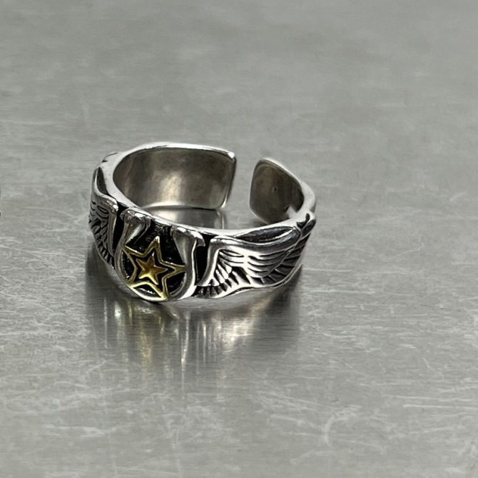 Anelli impilabili da uomo, ala vintage placcata in argento per uomo, anello per indice alla moda hip-hop con croce singola e stella, anello impilabile_voghion.com